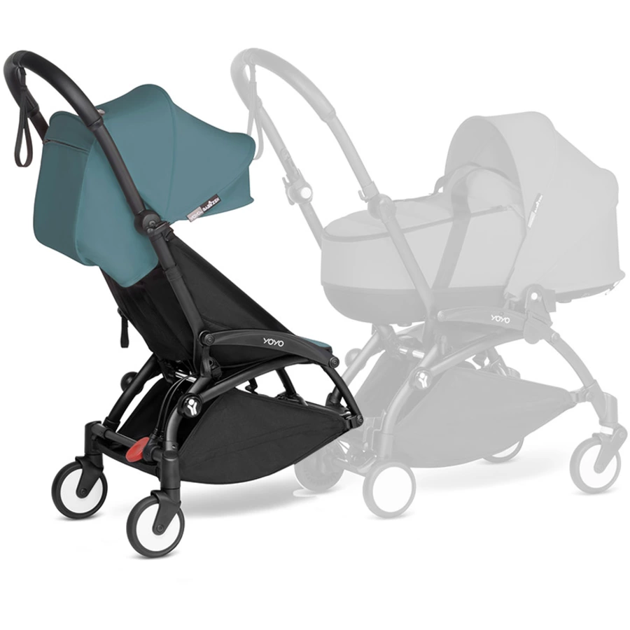BABYZEN Kinderwagen YOYO 6+ connect Black mit Textilset Aqua