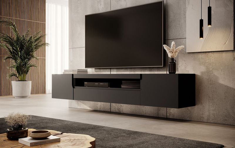 Meubella - TV-Meubel Dylan - Mat zwart - 200 cm