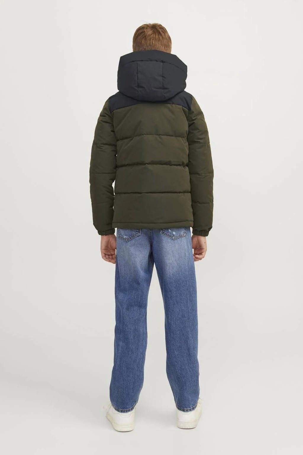 JACK & JONES gewatteerde winterjas JJEOTTO donkergroen/zwart