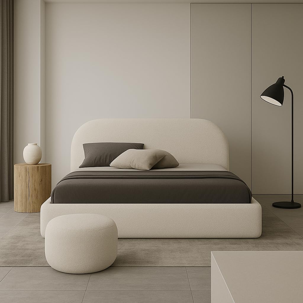 Moon Polsterbett mit Lattenrost aus Holz Doppelbett mit Lattenrost Moon Kopfteil 90x200 120x200 140x200 160x200 180x200 200x200 (Quelle 02 - Creme, 140x200)