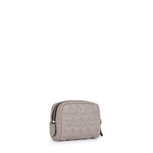Porta-moedas pequeno em couro Sherton na cor taupe.