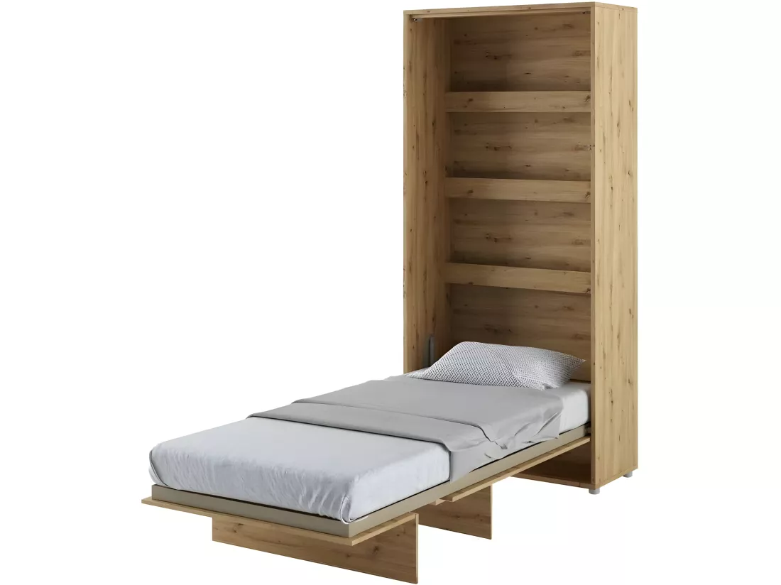 Lenart Armoire Lit escamotable +2 Placards Vertical 90x200 cm Chêne artisan Lit Rabattable Lit Mural