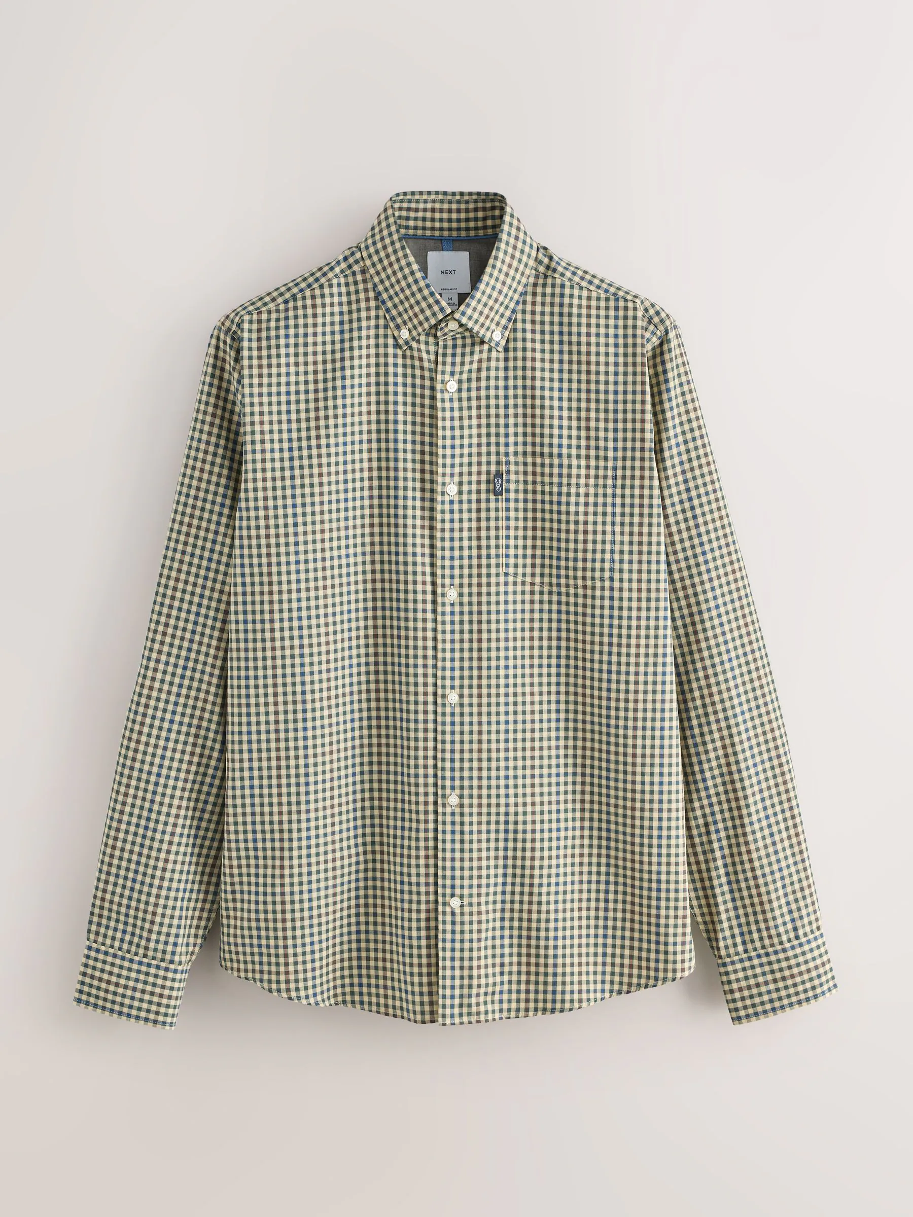 Ecru Tattersall/Neutral Green Gingham - Set van 2 stuks strijkvrije Oxford-overhemden