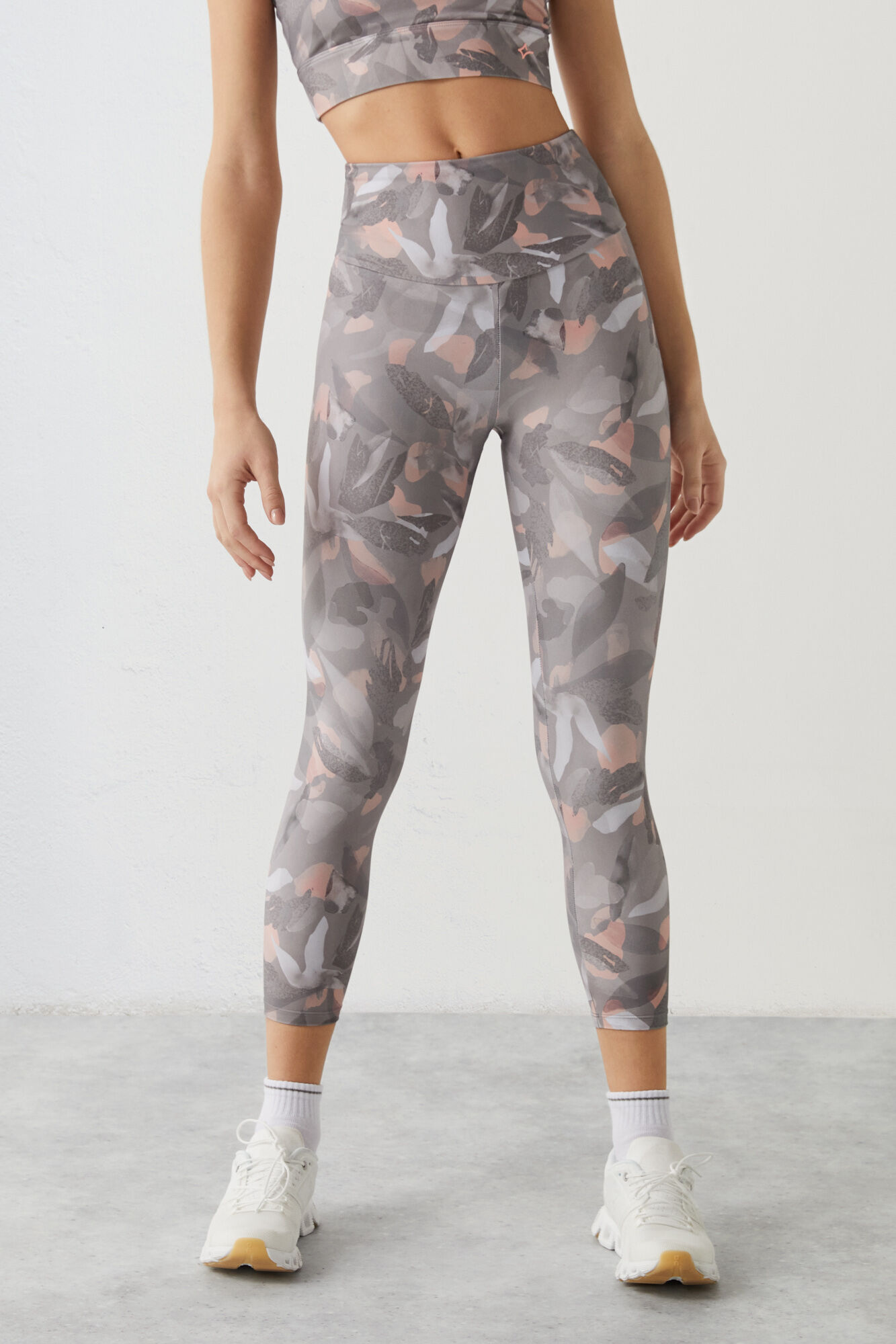 Leggings cropped flores 4D Stretch - cinza