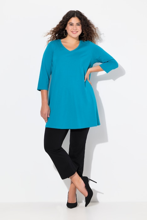 Longshirt, A-Linie, V-Ausschnitt, 3/4-Arm