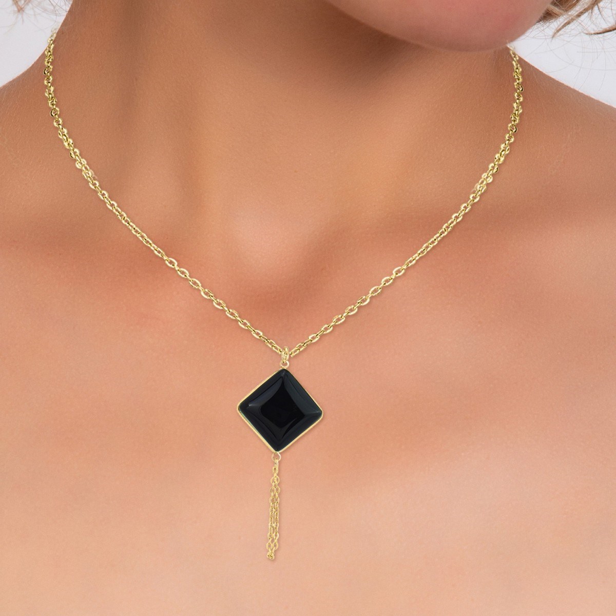 Collier SC Bohème orné d'un onyx noir en acier inoxydable