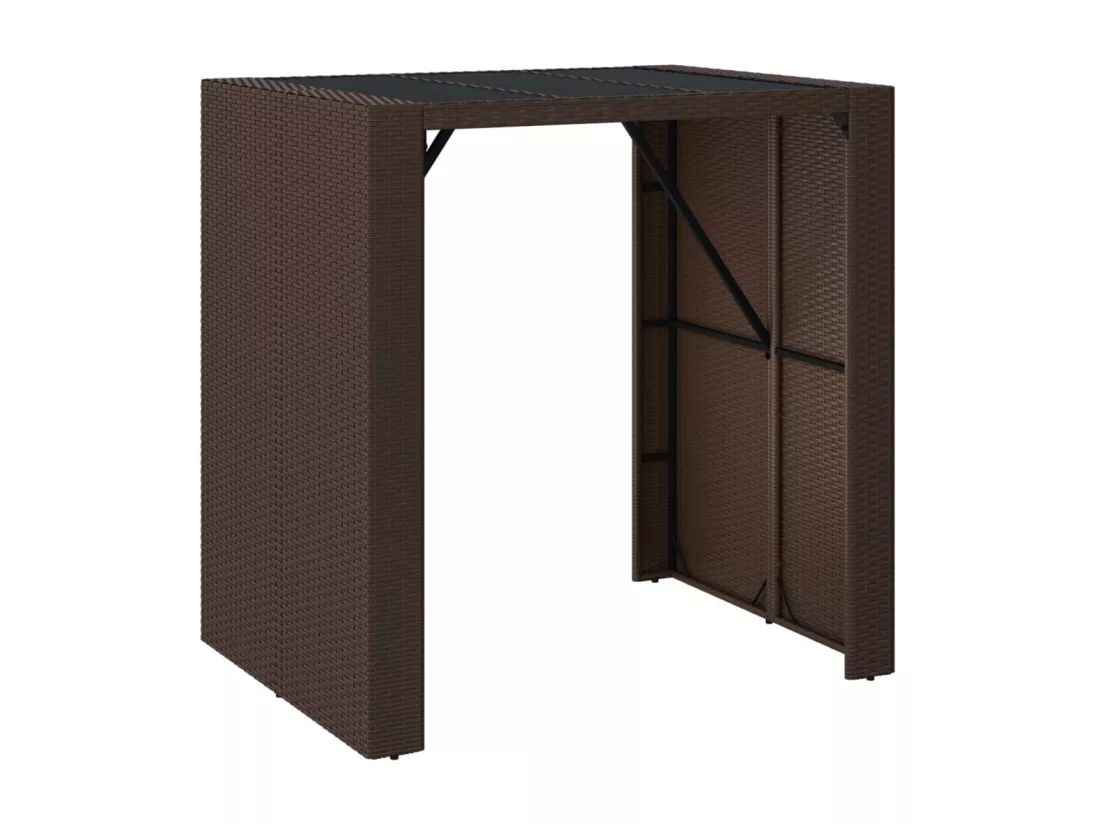Prolenta Premium - Table de bar et dessus en verre marron 105x80x110 cm poly rotin