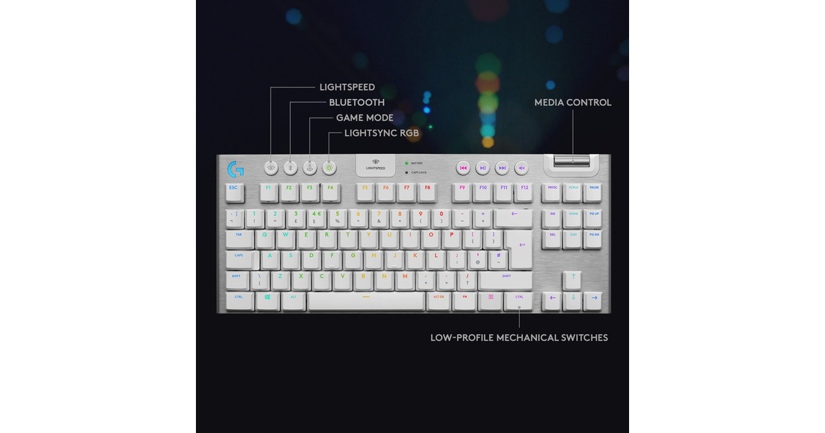 LogitechG915 TKL LIGHTSPEED Wireless RGB Mechanical Gaming Keyboard  (Wit, US-International, GL Tactile, LIGHTSYNC RGB, TKL)