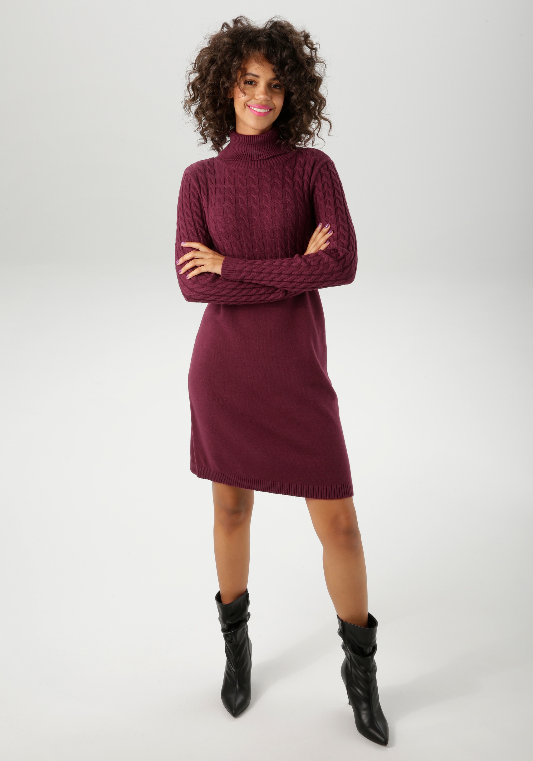 Aniston CASUAL Strickkleid mit Zopfmuster im Oberteil und den langen Ärmeln