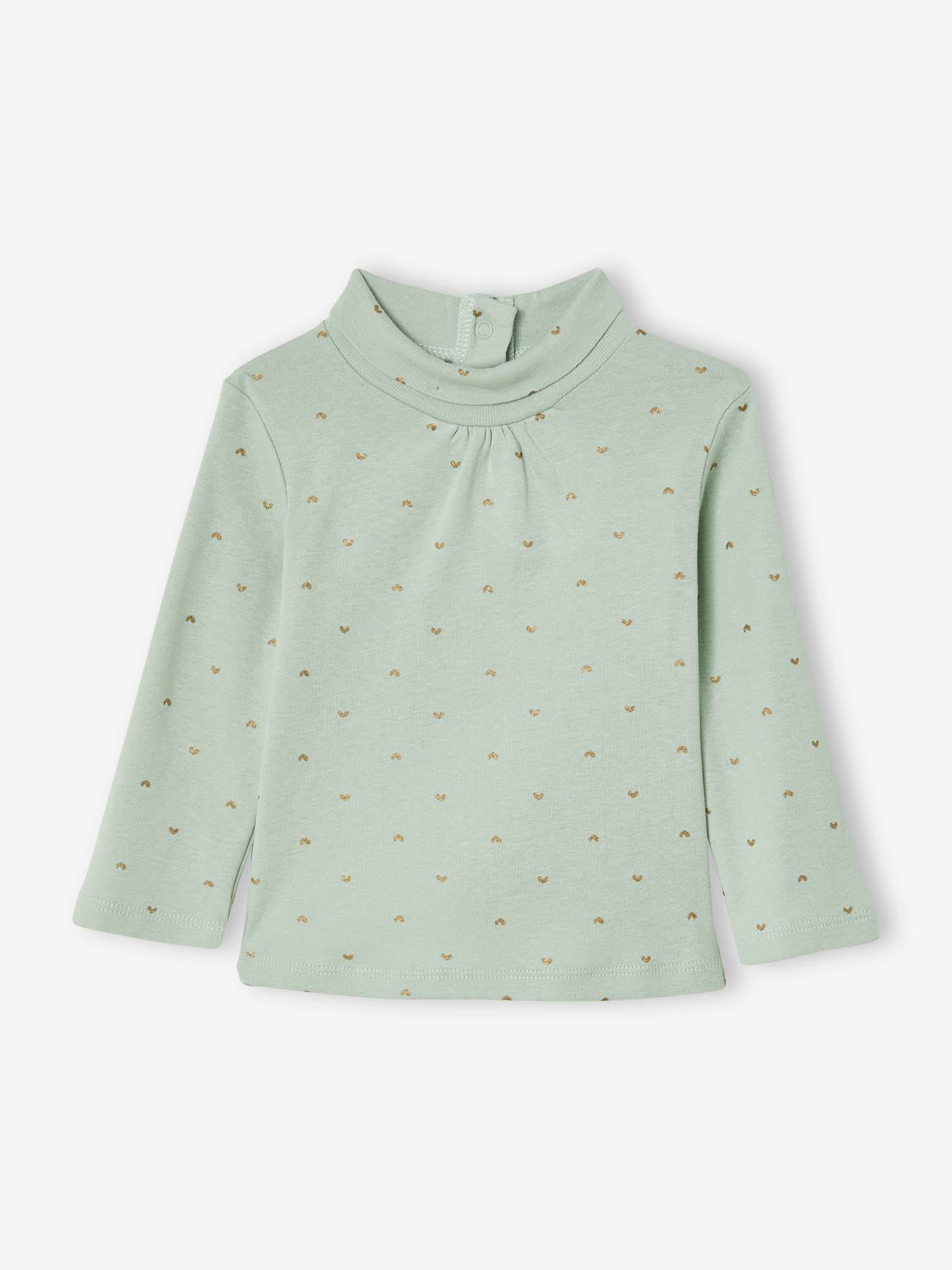 Conjunto com 2 camisetas de gola alta para bebê menina, verde médio, bicolor/multicoloridas