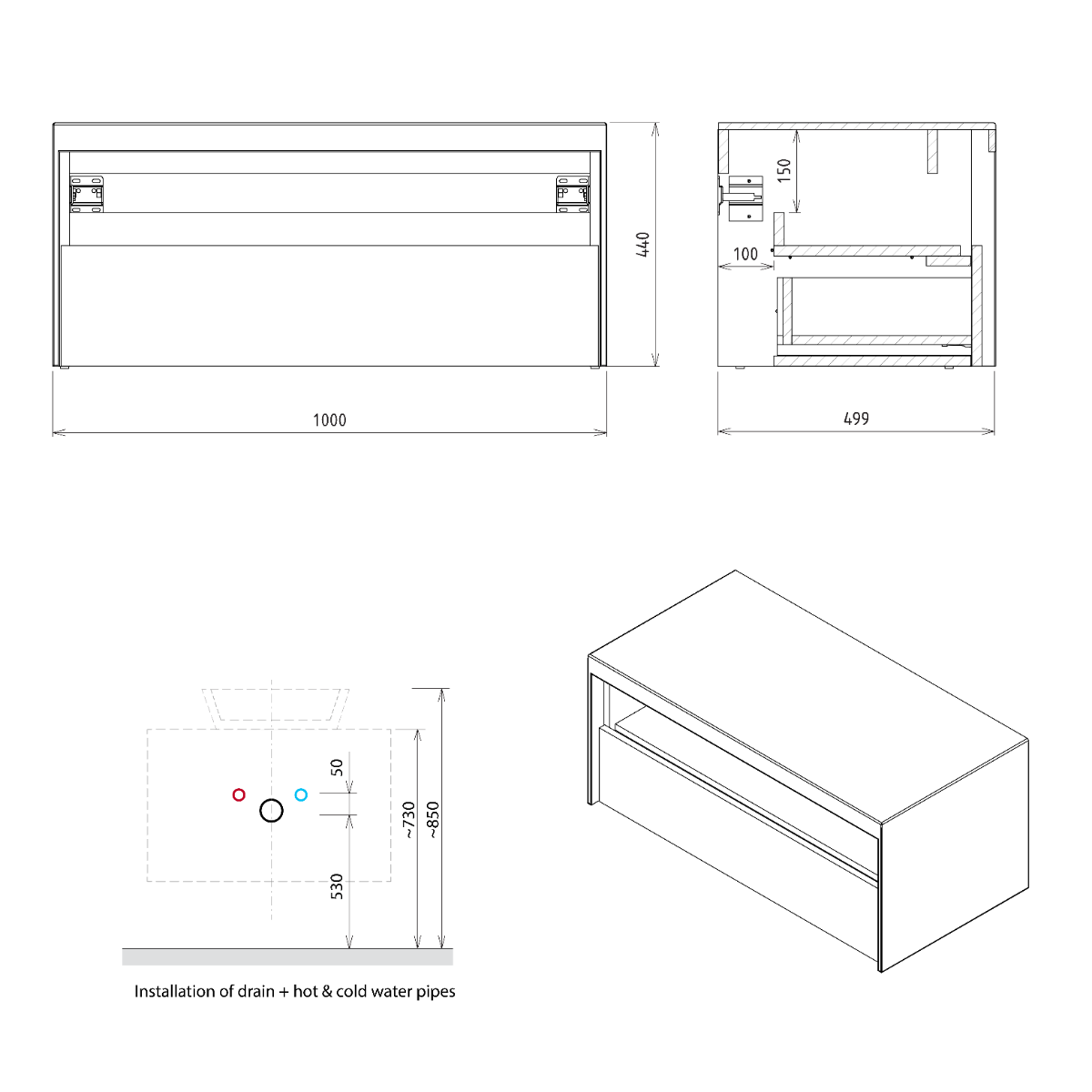 Sapho Viera wastafelonderkast eiken/mat wit 100x50x44cm