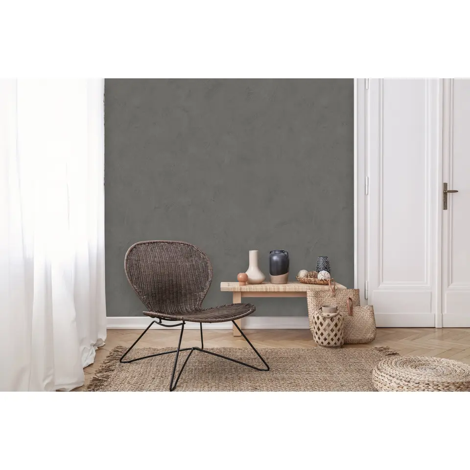 Dutch Wallcoverings - Palma uni antraciet - 0,53x10,05m
