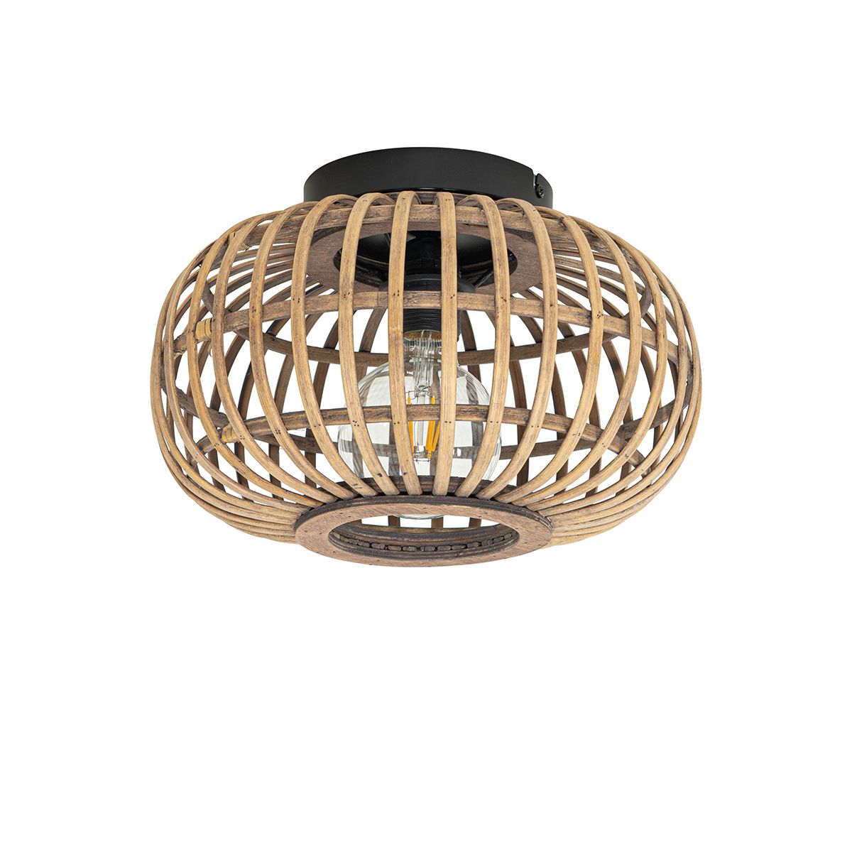 Smart plafondlamp zwart met bamboe incl. Wifi G95 - Amira