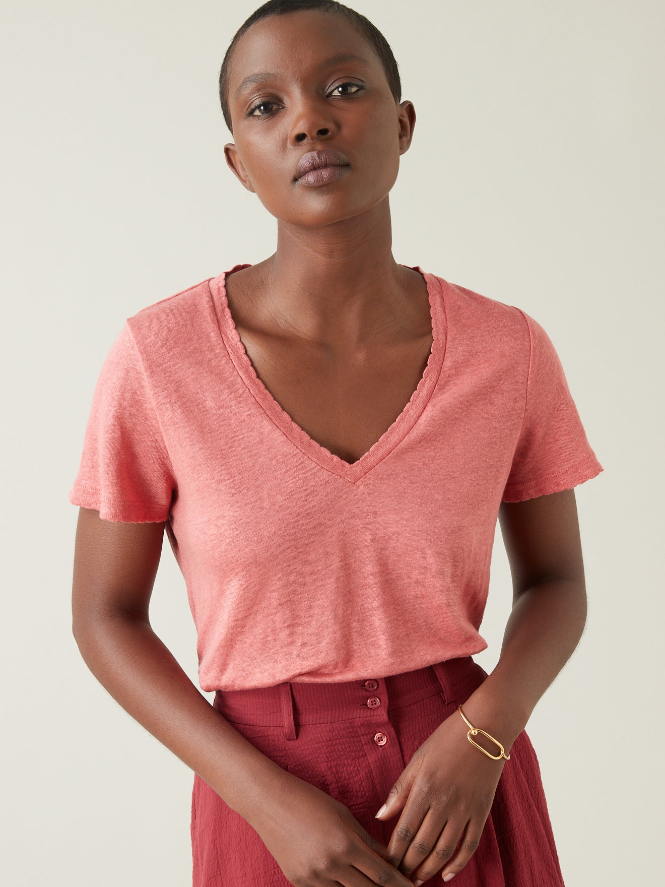 T-shirt lin col V femme