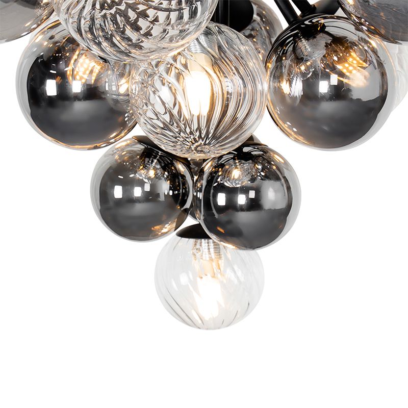 Hanglamp zwart met smoke en helder glas 13-lichts - Bonnie