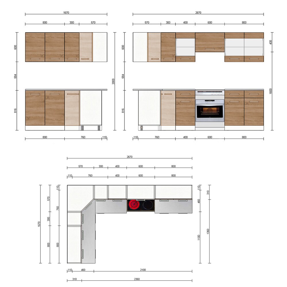 Vicco Eckküche Küchenblock Einbauküche Rick Anthrazit Eiche 270 cm modern Küchen Schränke Spülenunterschrank Eck-Unterschrank Eck-Hängeschrank Arbeitsplatte Küchenmöbel Küchenzeile L-Küche