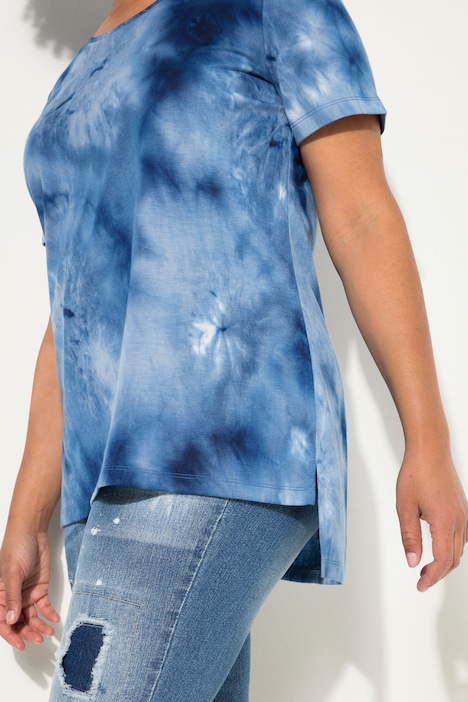 T-Shirt, längere A-Linie, Batik-Muster, Rundhals, Halbarm