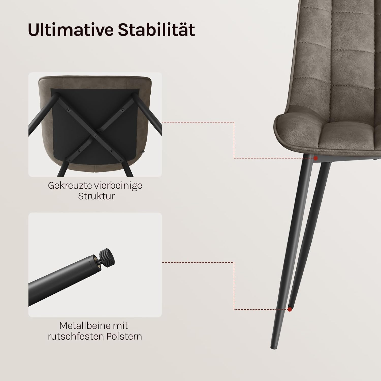 WOLTU Esszimmerstühle 2er Set, für Wohnzimmer Küche Esszimmer, Küchenstühle gepolstert mit Rückenlehne, Sitzfläche aus Kunstleder, mit Metallbeinen, bis 150 kg belastbar, Dunkelgrau