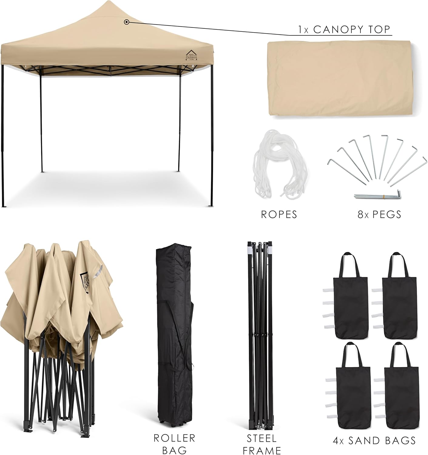 All Seasons Gazebos Strapazierfähiger Faltpavillon und Vorzelt, komplett wasserdicht, hochwertig, für einen sekundenschnellen Aufbau, 3 x 3 m erhältlich (Beige)