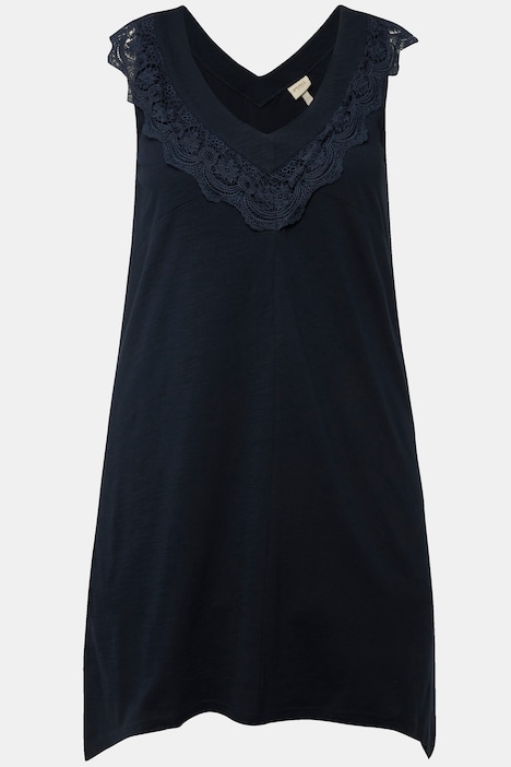 Longtop, Spitze, V-Ausschnitt, ärmellos, Biobaumwolle