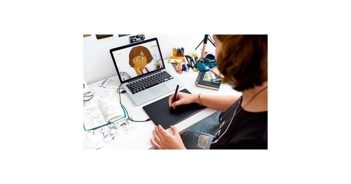 WacomOne by Wacom, medium tekentablet  (Zwart/rood)