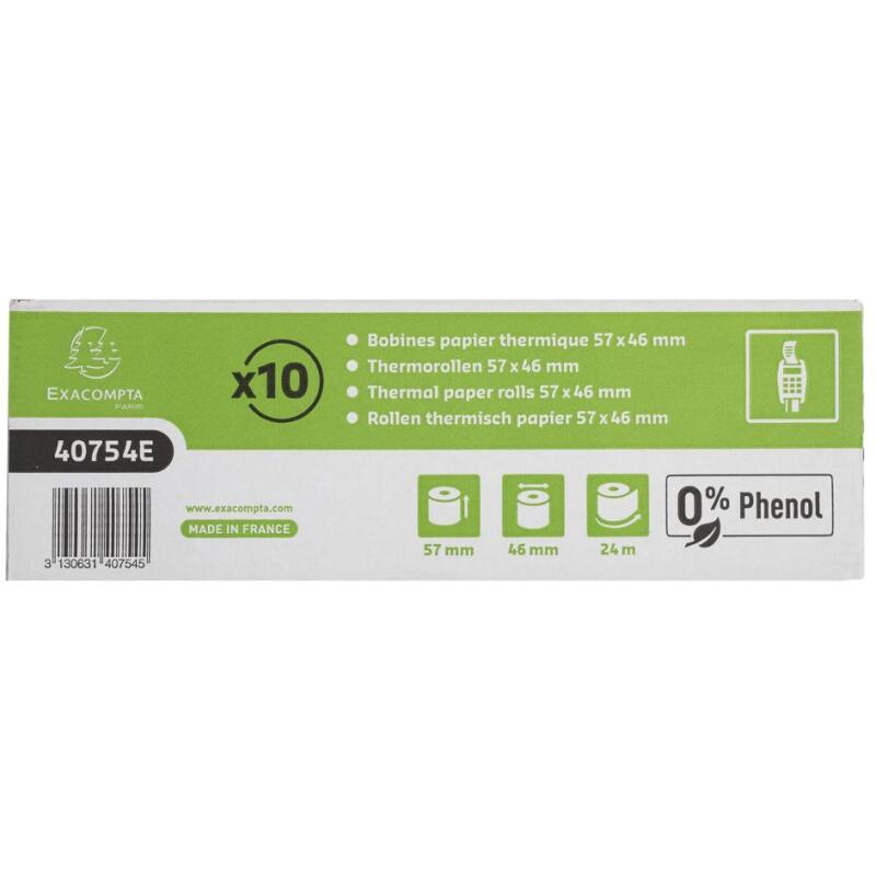 Bobines Terminaux bancaires Exacompta 40754E - l 57 mm x L 24 m, Ø 12 mm - 1 pli(s) - paquet de 30