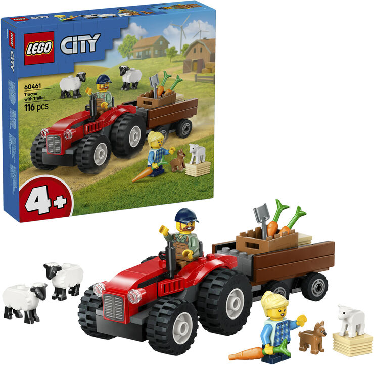 Lego Rød traktor med anhænger og får