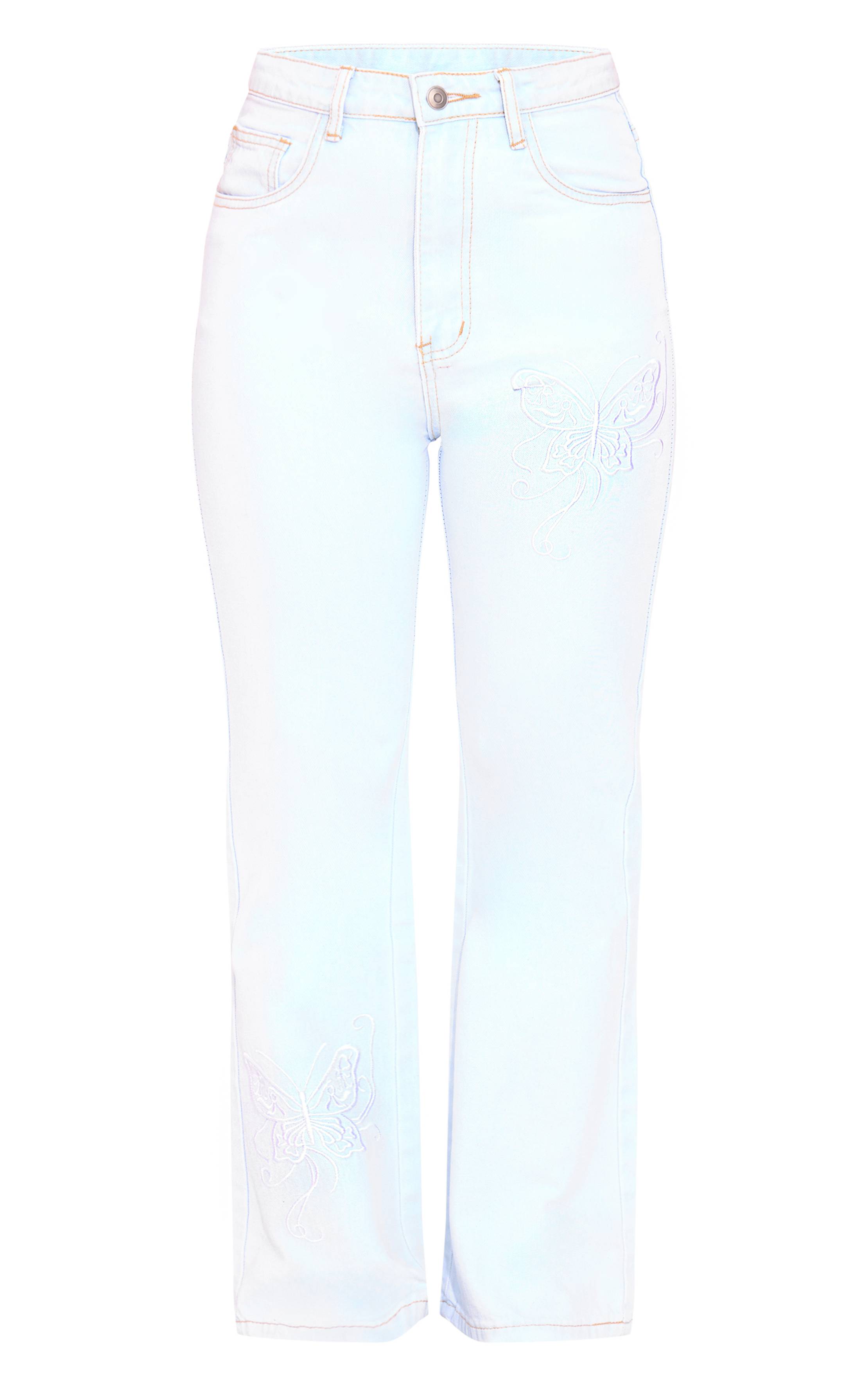 Bleu Clair Jean Droit Brodé En Denim Petite