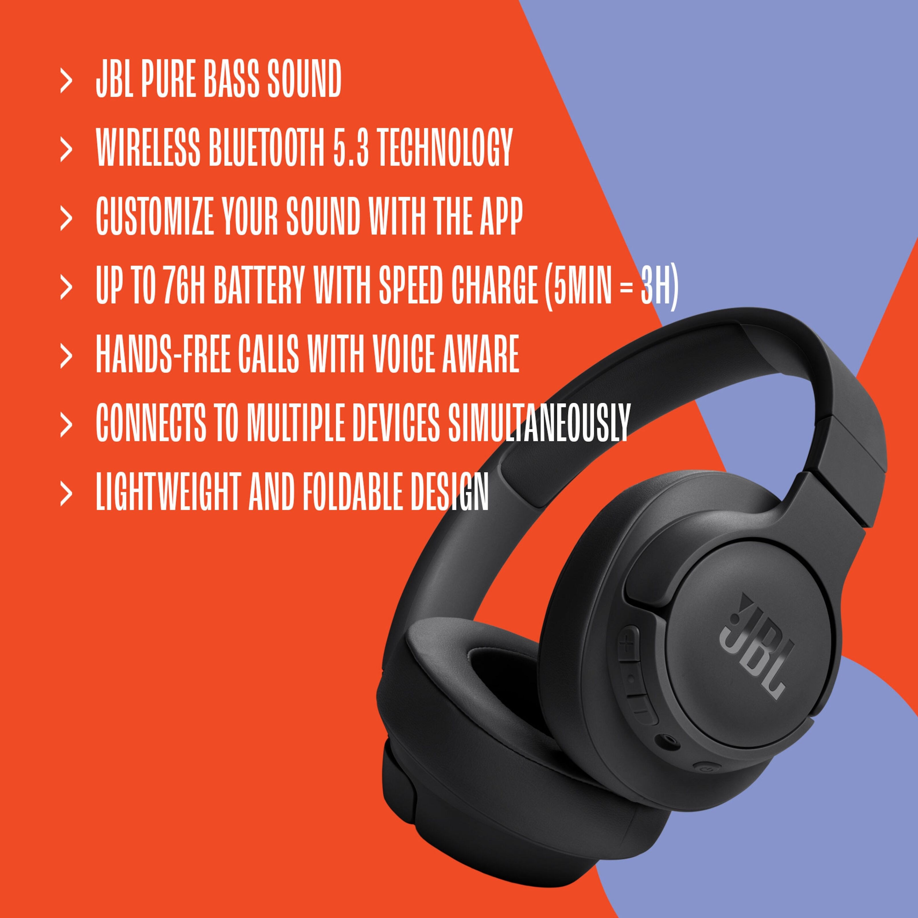 JBL Tune 720BT Trådløse hodetelefoner Svart
