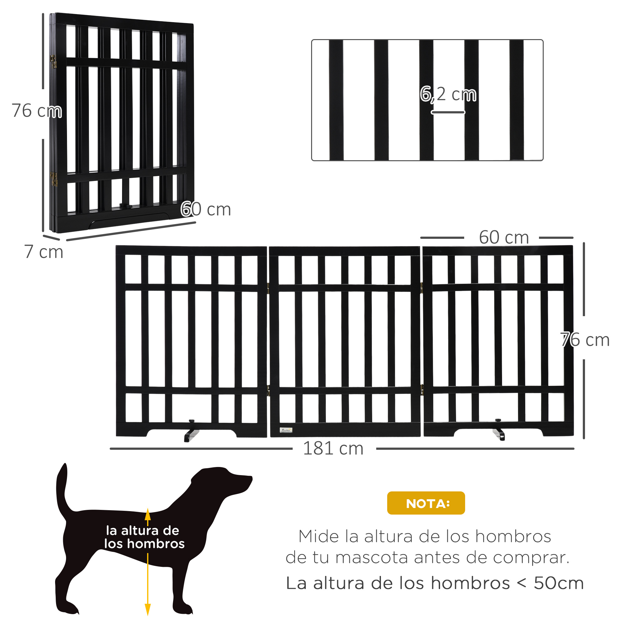 Portão de segurança dobrável PawHut para cães, cerca de madeira.