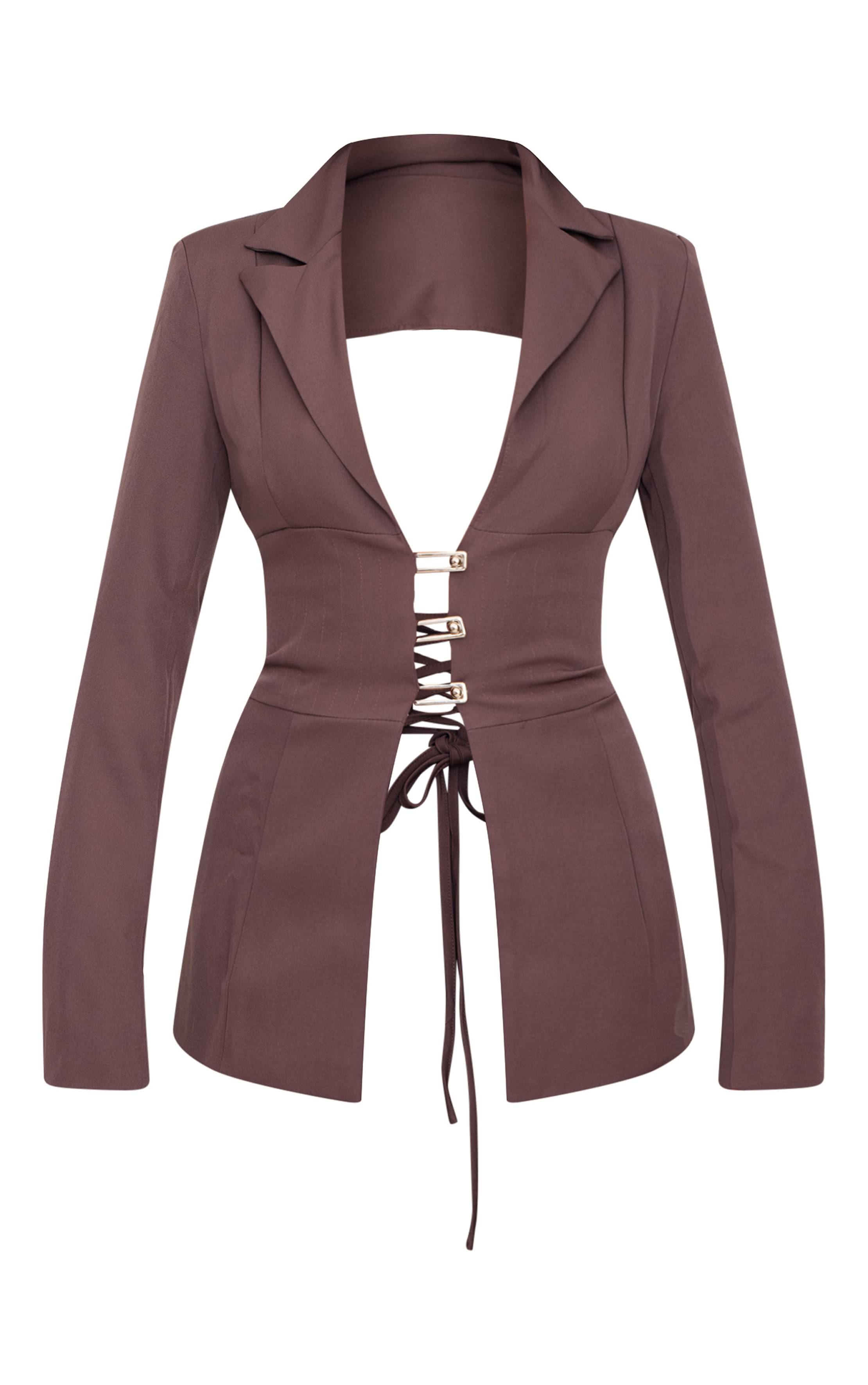 Chocolat Ensemble Coordonné Blazer Ajusté À Dos Lacé