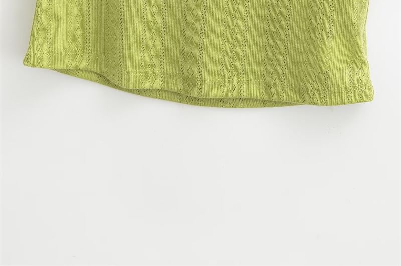 Larlige - Korte mouwen V-hals nep tweedelig tweekleurig kanten paneel crop T-shirt met strikaccent