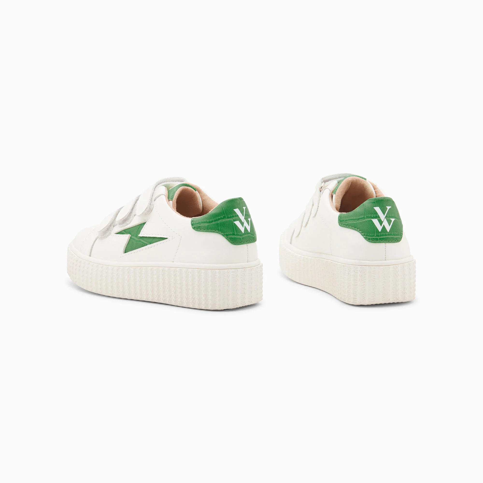 Sneakers-Baskets éclair Mini Elsa blanc et vert menthe croco à scratchs