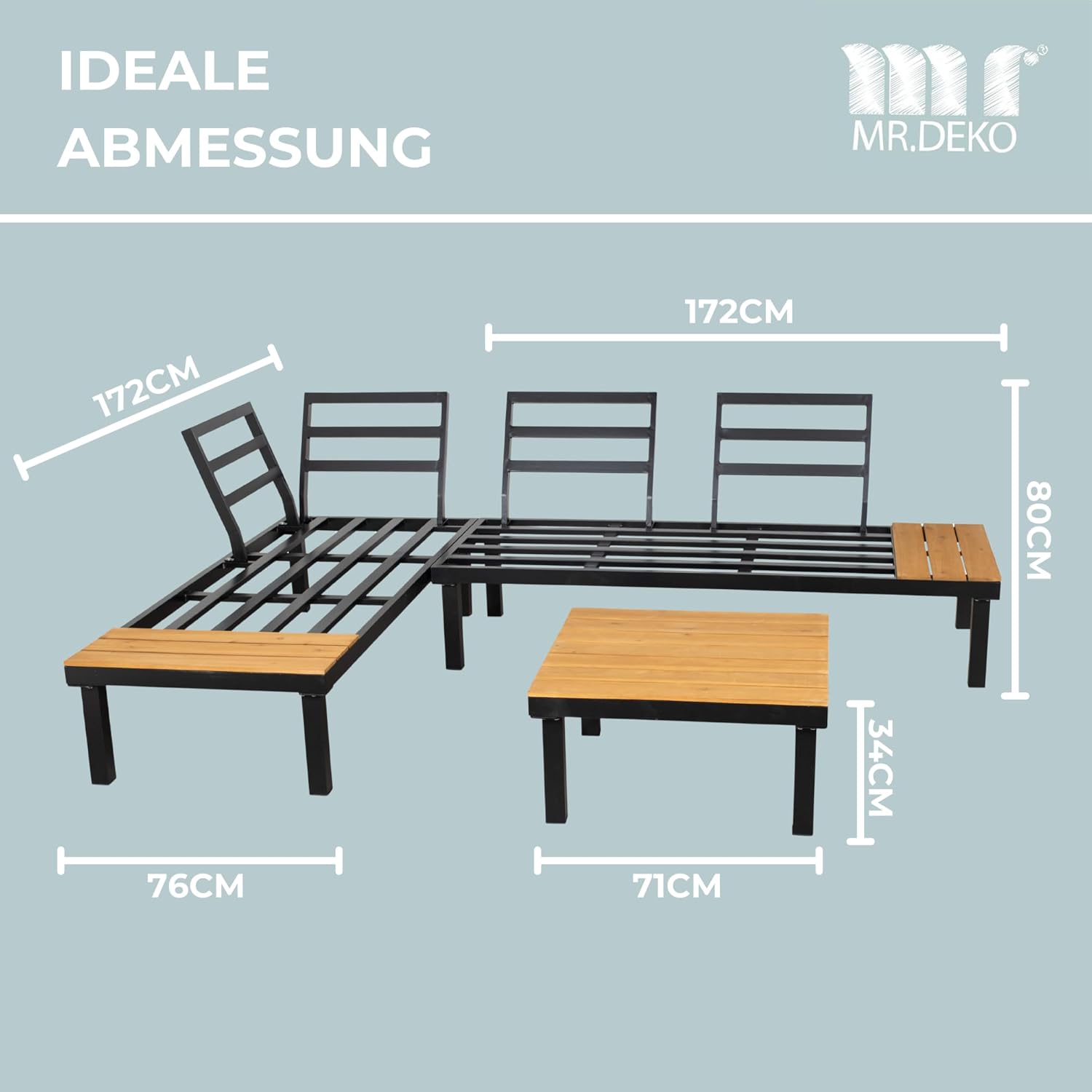 Gartenmöbel Lounge Set Noja, Eukalyptusholz, Aluminium, Naturfarben, mit Tisch und Kissen | Sitzecke aus Holz und Aluminium | Möbel wetterfest für Balkon, Garten, Terrasse