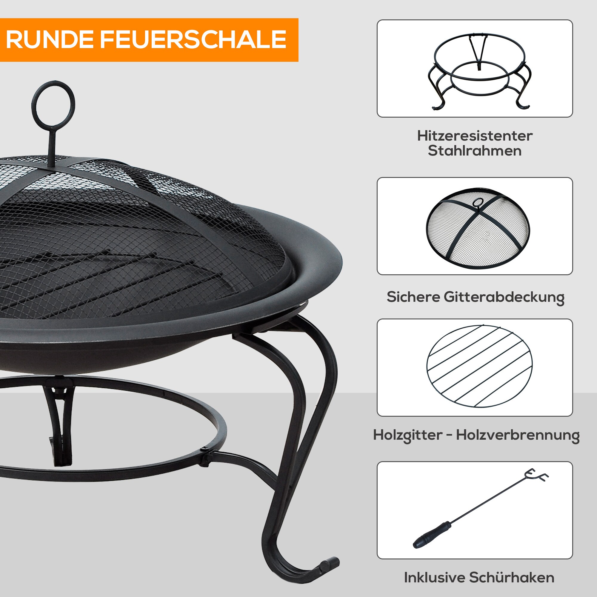 Outsunny Feuerkorb für Holz und Holzkohle schwarz 56 x 45 cm (ØxH)