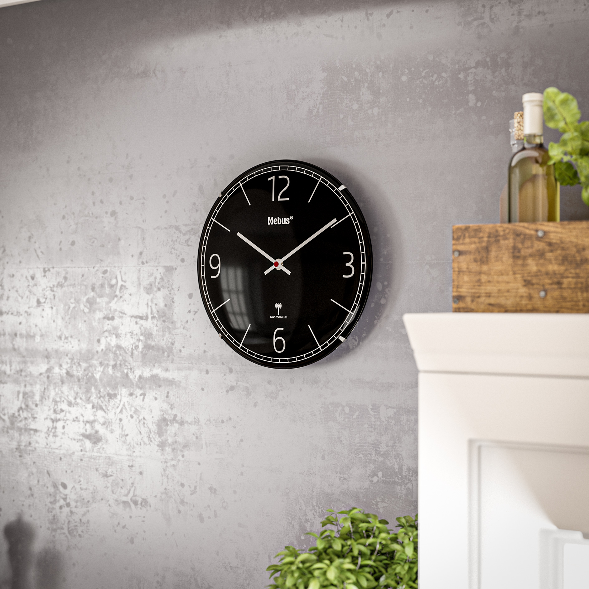 Funk-Wanduhr - schwarz - Kuppelglas - Ø 30 cm