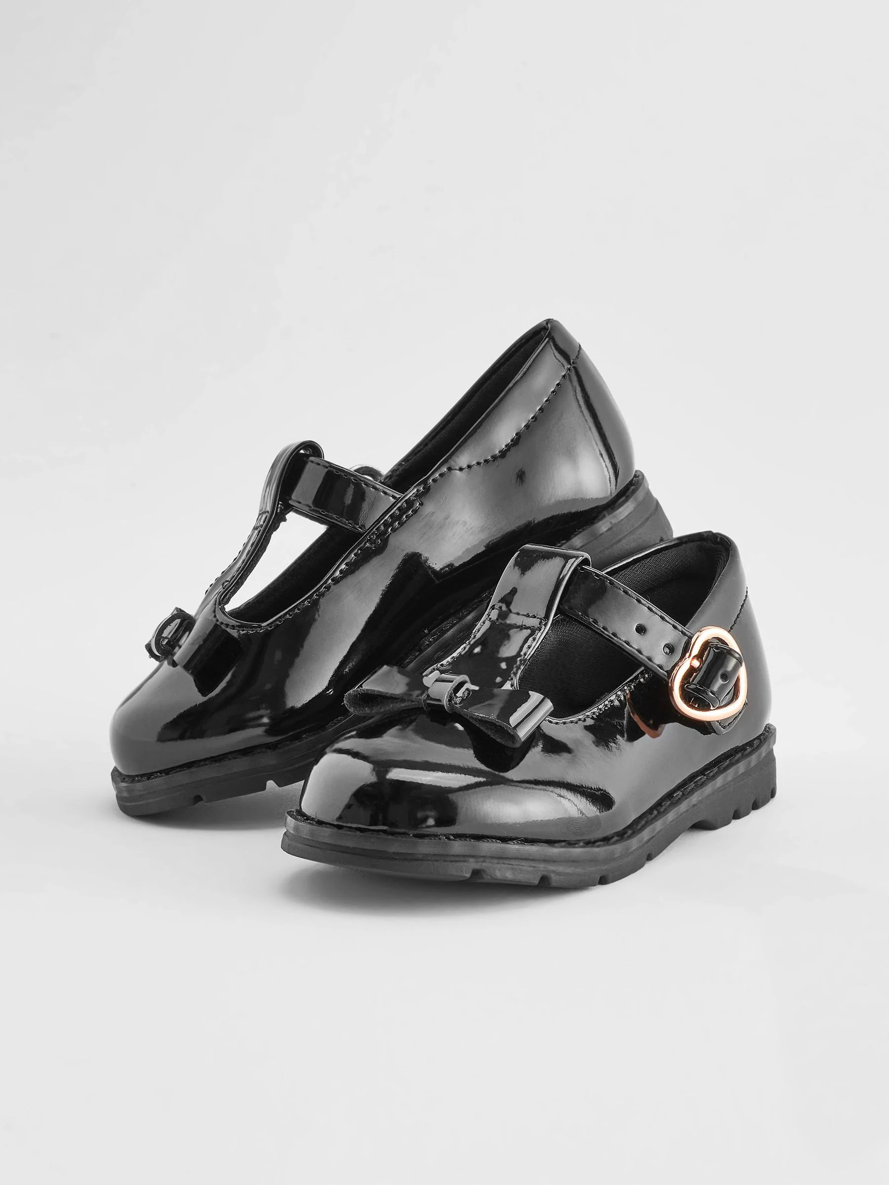Zwart lak - Junior schoolschoenen met T-bandje en strik