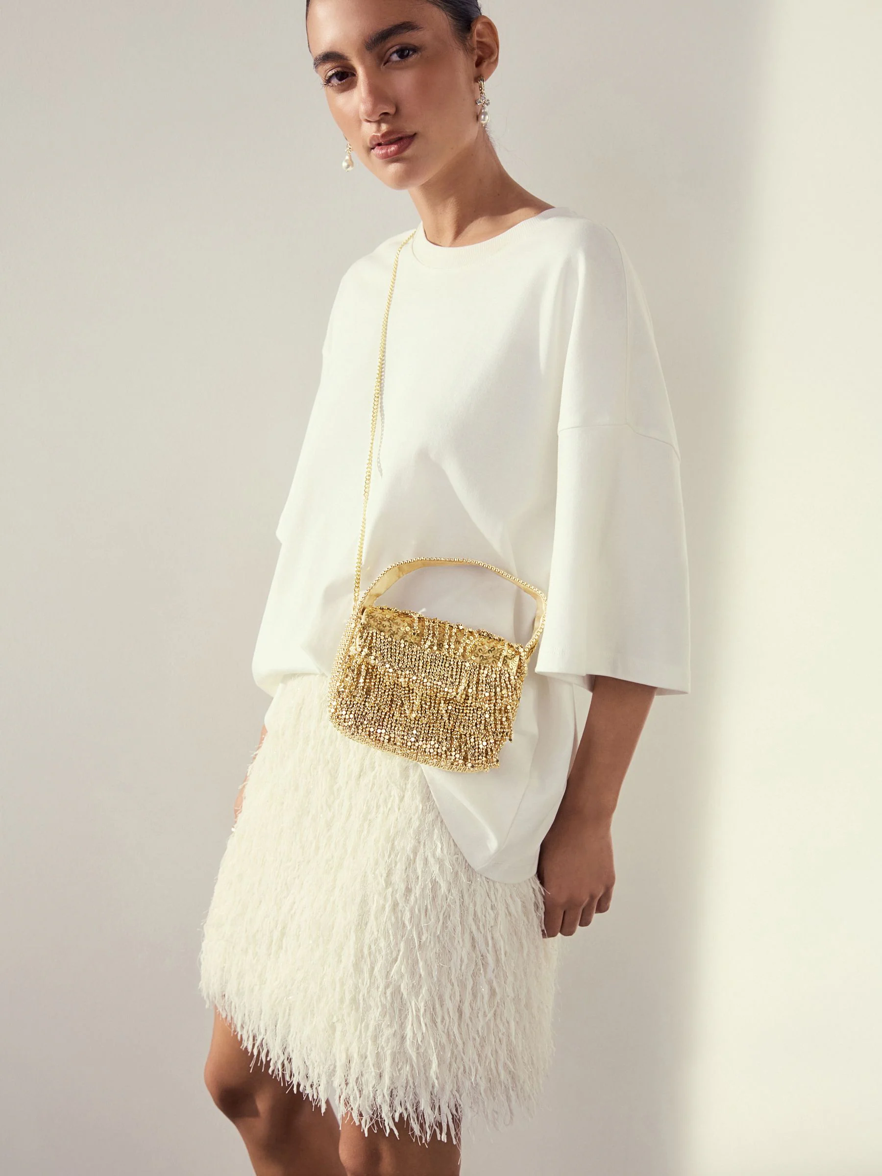 Goud - Mini Sparkle Beaded Hand Held Bag