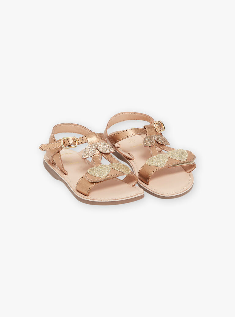 Sandales ouvertes dorées en cuir