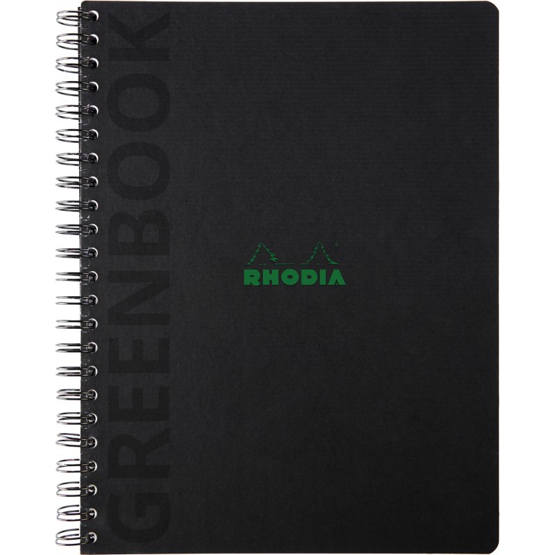 Cahier spirale Rhodia Greenbook A4+ 22,5 x 29,7 cm - petits carreaux - perforé 4 trous - 160 pages - couverture carte rigide