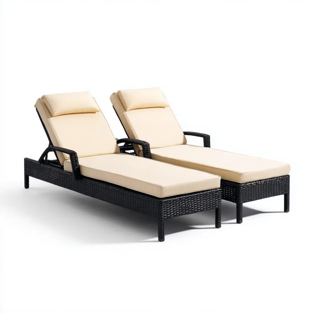 Gartenliegen Rattan 200x65x32 cm - Schwarz/Beige - Verstellbar