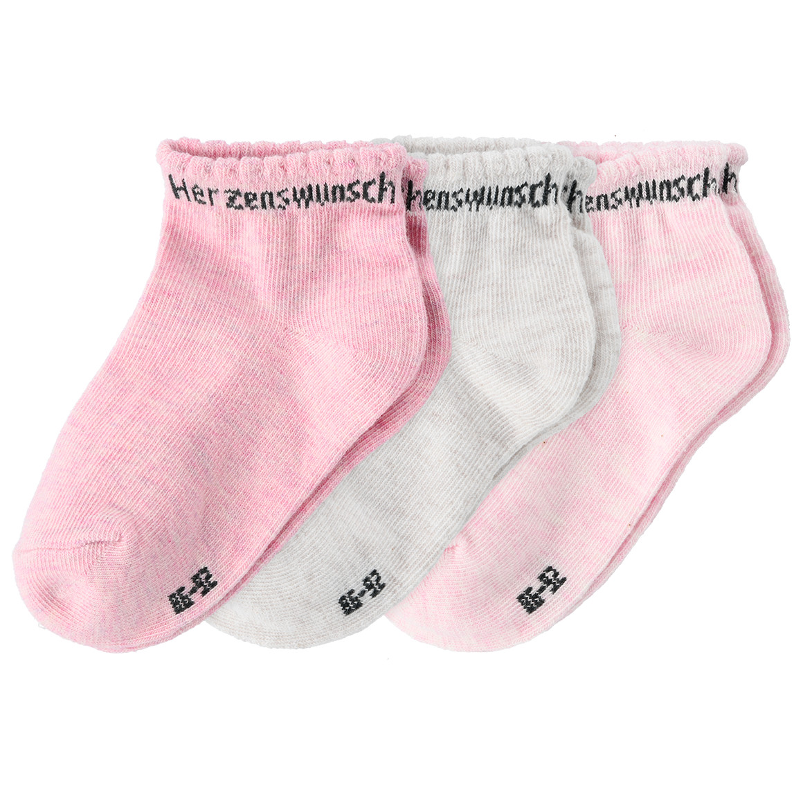 Topomini 3 Paar Baby Sneaker-Socken mit Schriftzug rosa / hellbeige