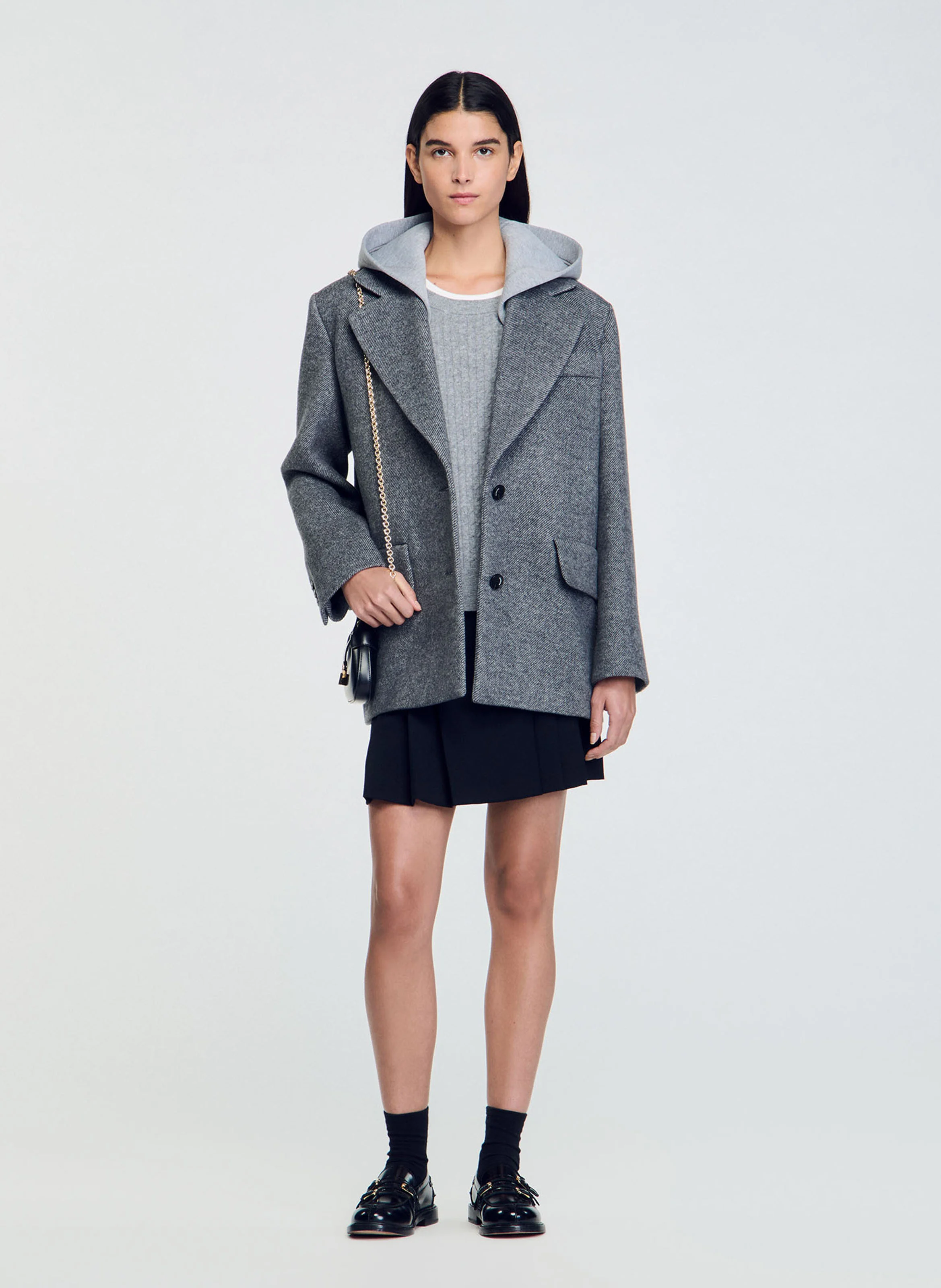 Manteau col tailleur en laine mélangée | Gris