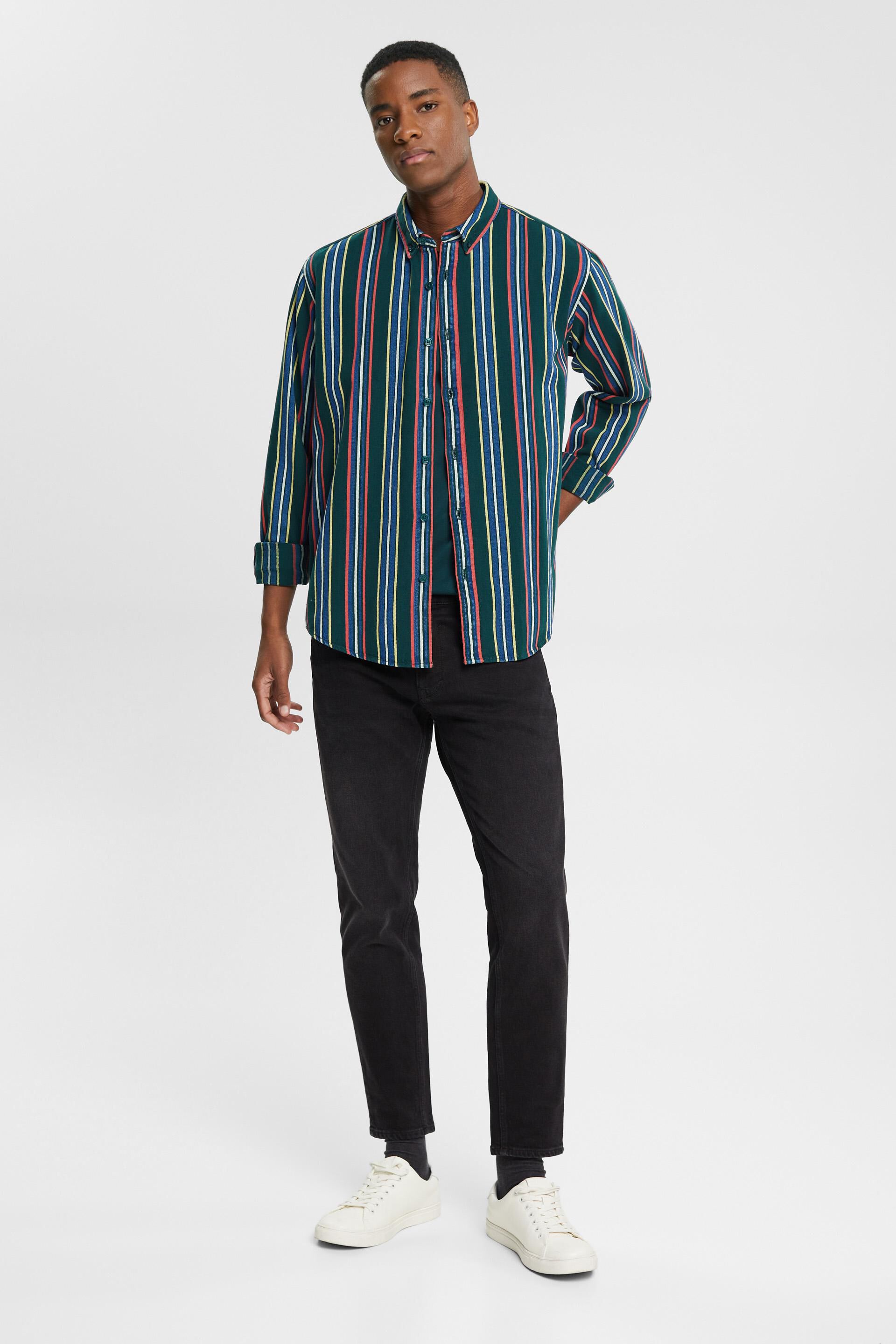 Chemise à col boutonné et rayures horizontales multicolores