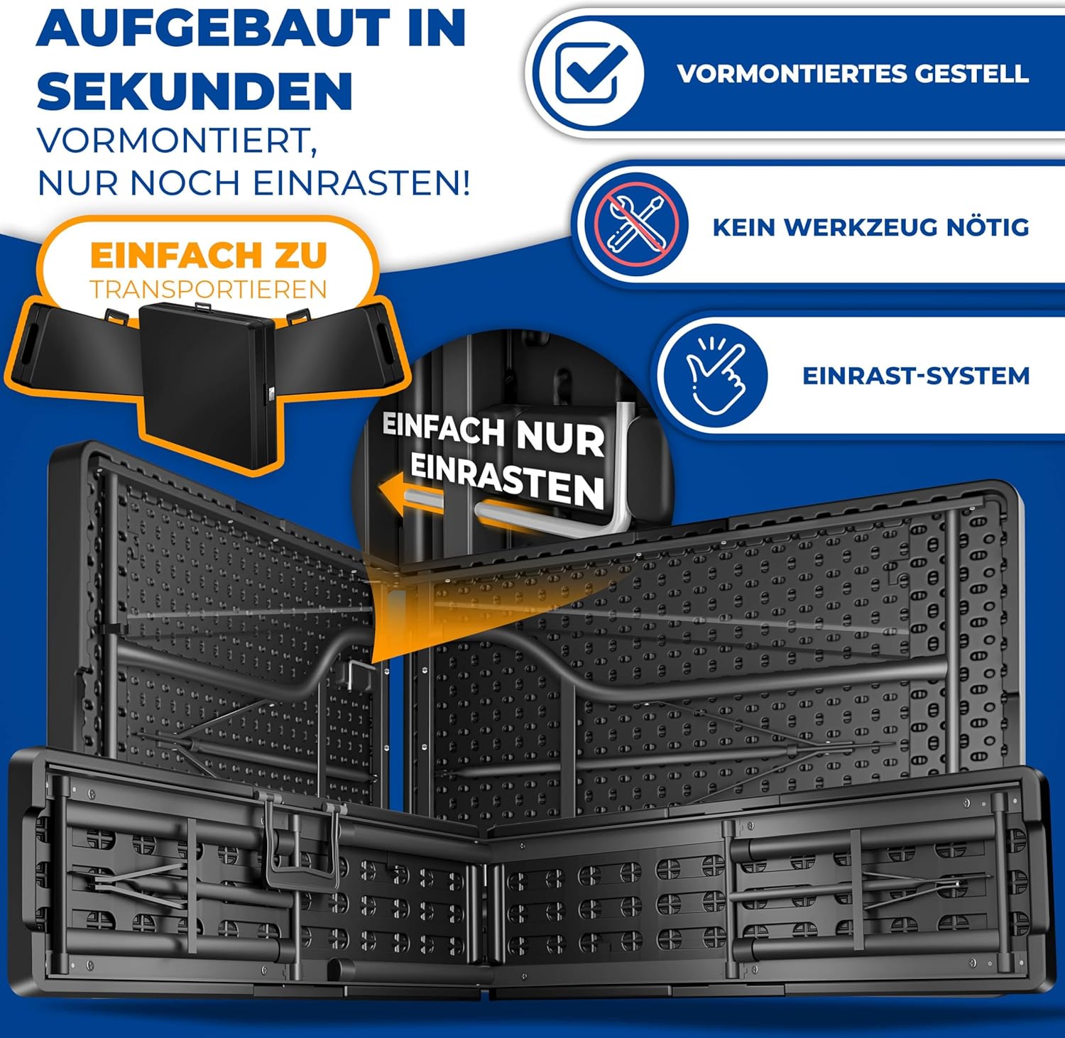 KESSER® Bierzeltgarnitur 3-teilig Set Tisch & 2x Bank | Buffettisch für drinnen & draußen Gartengarnitur klappbar 183x76x74cm Kunststoff Klapptisch Rattan-Look Gartentisch Inkl Abdeckung & Tragegriffe