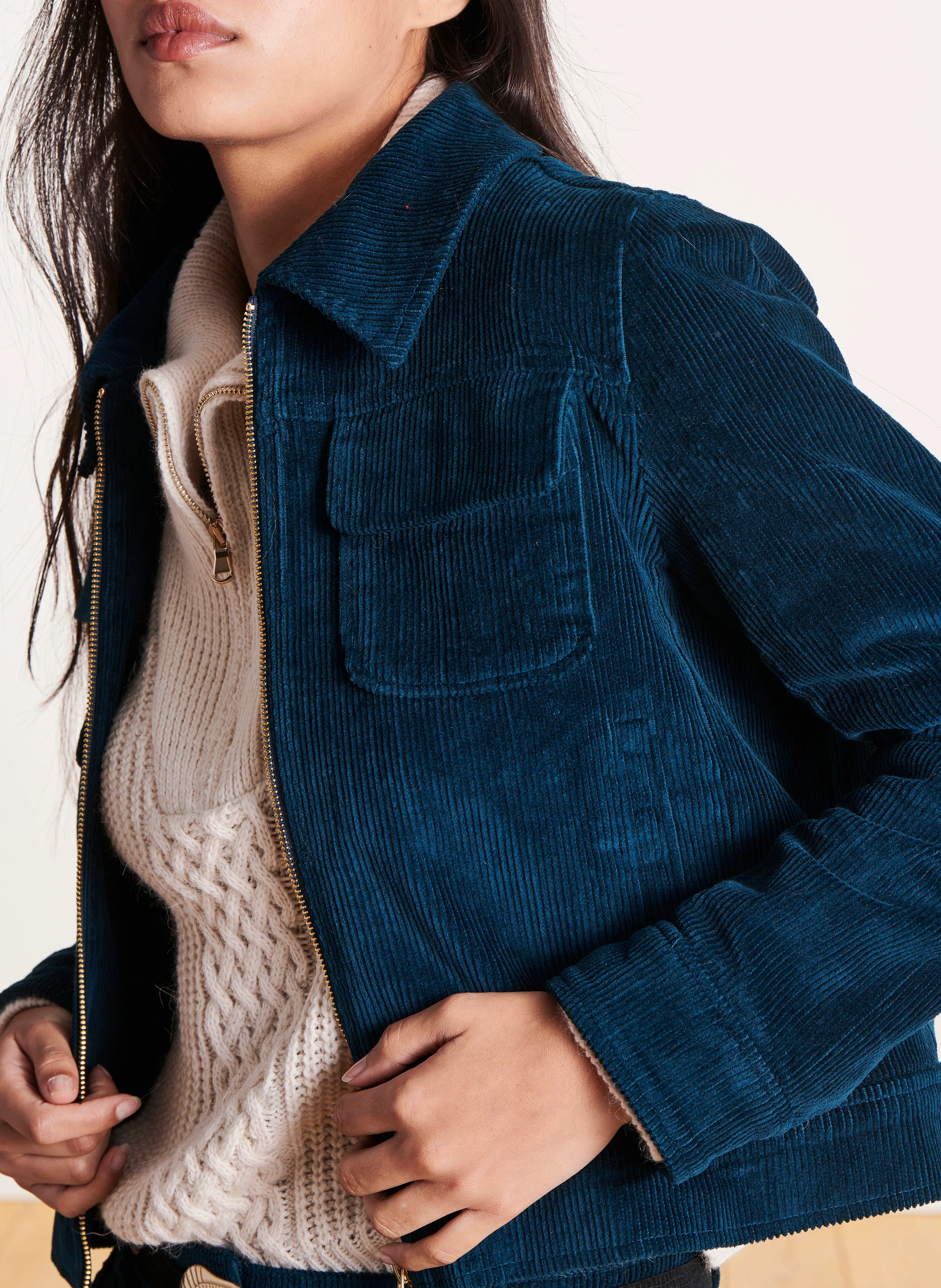 Veste col classique en coton mélangé| Bleu