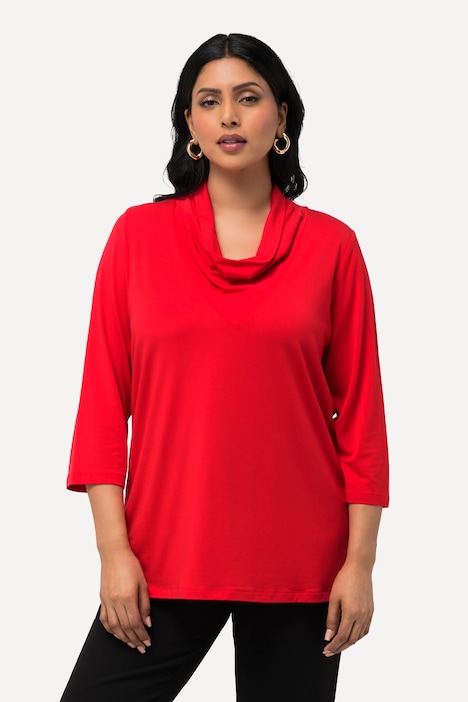 Shirt, Lyocell, Wasserfall-Ausschnitt, 3/4-Arm