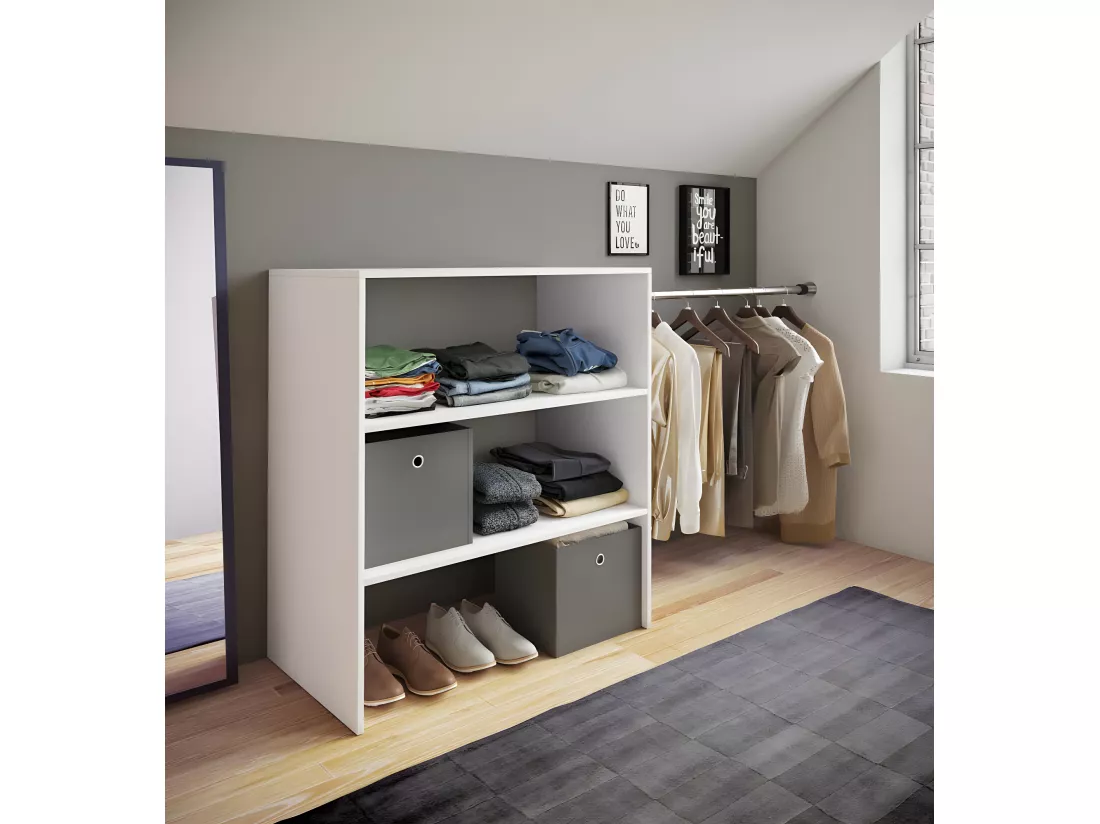 VCM bois Armoire ouverte dressing penderie penthouse étagère Dacho ll (blanc)