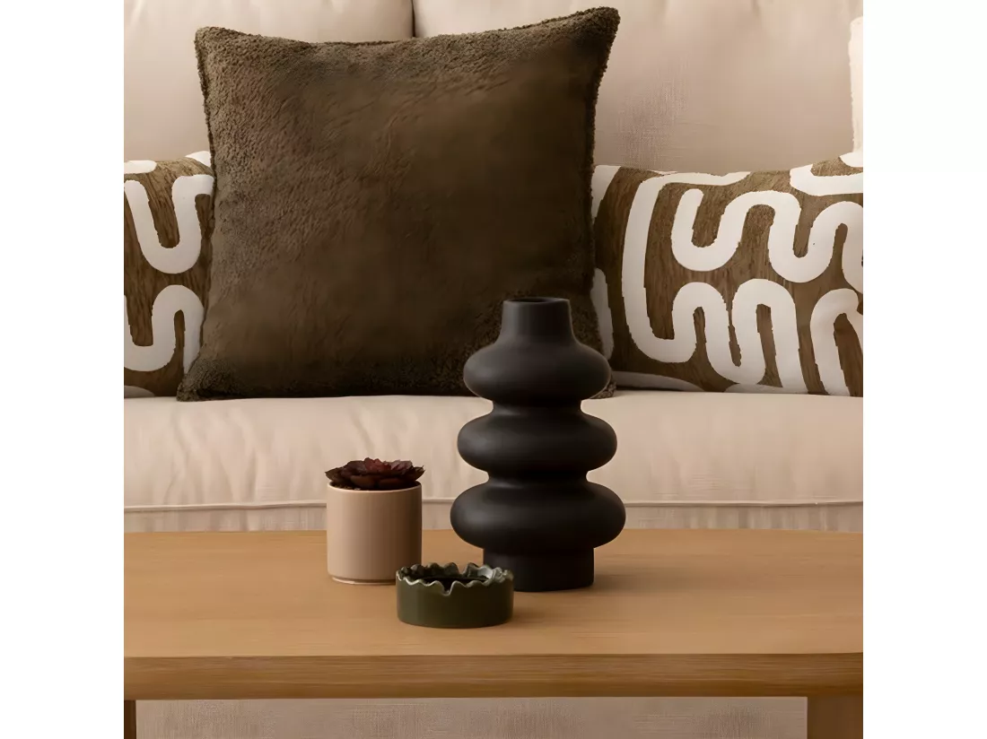 Vase forme spirale en céramique mat Noir H 25 cm