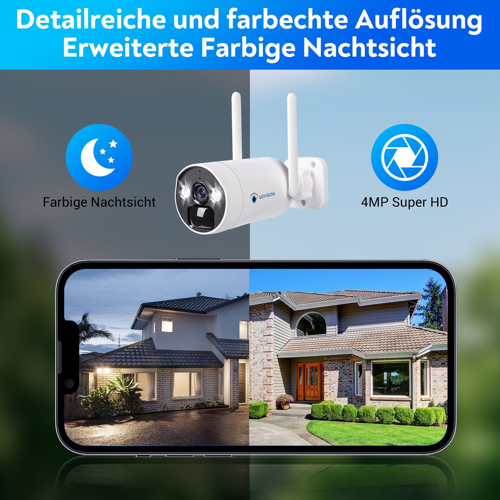 LUVISION Dual WLAN Solar Akku Überwachungssystem 10 Kanal NVR 4MP Überwachungskamera Set Mikrofon
